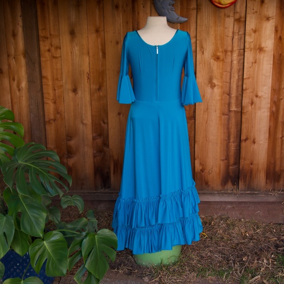 Vintage Handmade Turquoise Blue Ruffle & Tiered Maxi Dancing Dress Woman's M/L - Picture 11 of 16